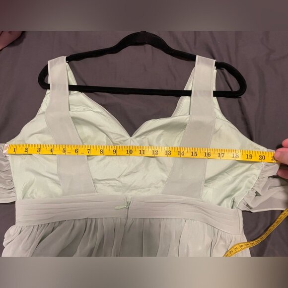 Azazie Kora Sage Green Bridesmaid Dress A-Line Pleated Chiffon Size 14 - Picture 7 of 10